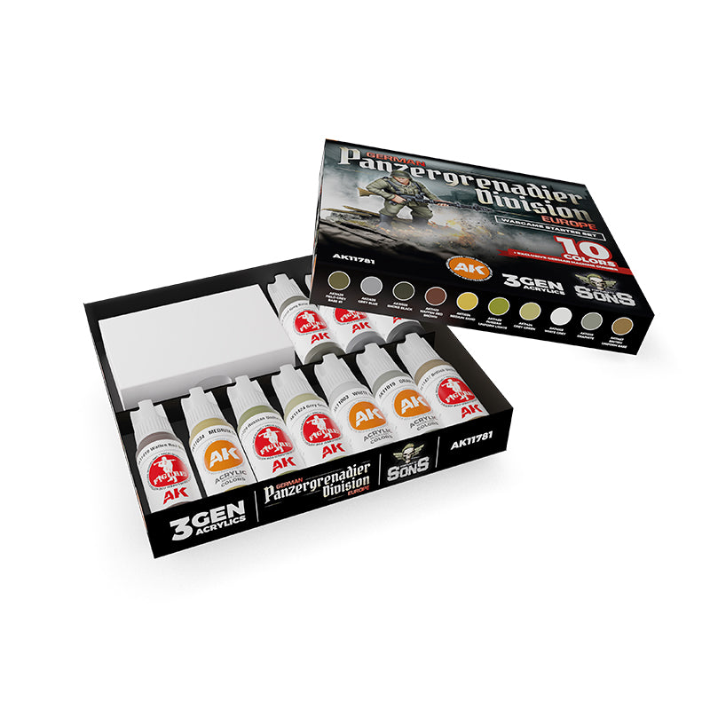 AK-Interactive 3rd Gen Acrylics - German Panzergrenadier Division Europe Wargame Starter Set (10 Paints)