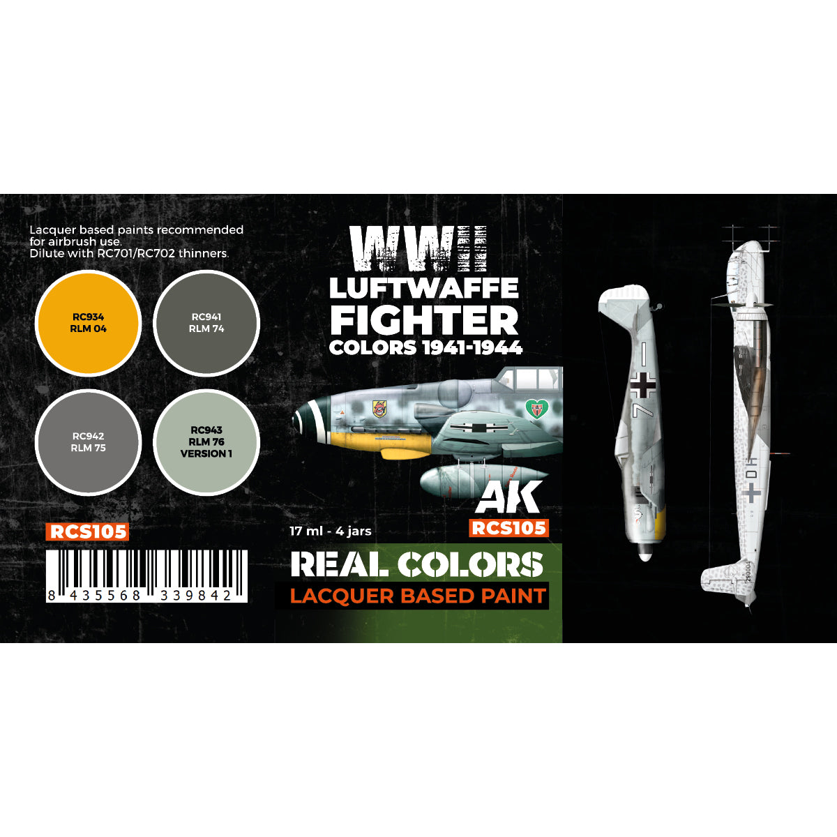 AK-Interactive: Real Colors Lacquer Paint Set Luftwaffe Fighter Colors 1941-1944 (4 colors)