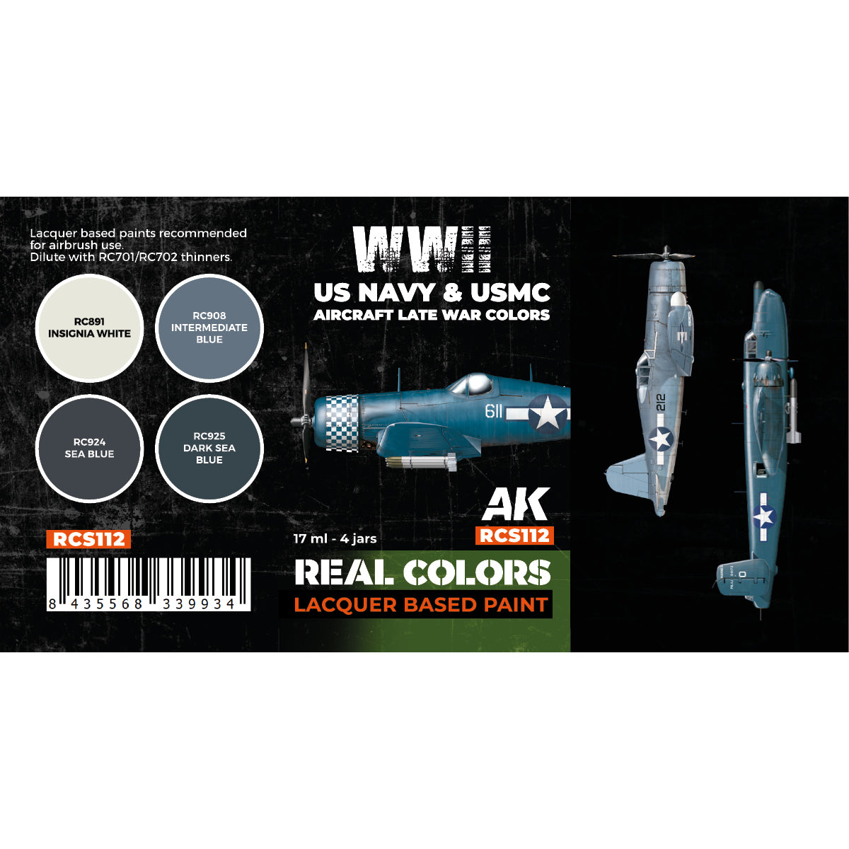 AK-Interactive: Real Colors Lacquer Paint Set WWII US Navy&USMC Aircraft Late War Colors (4 colors)