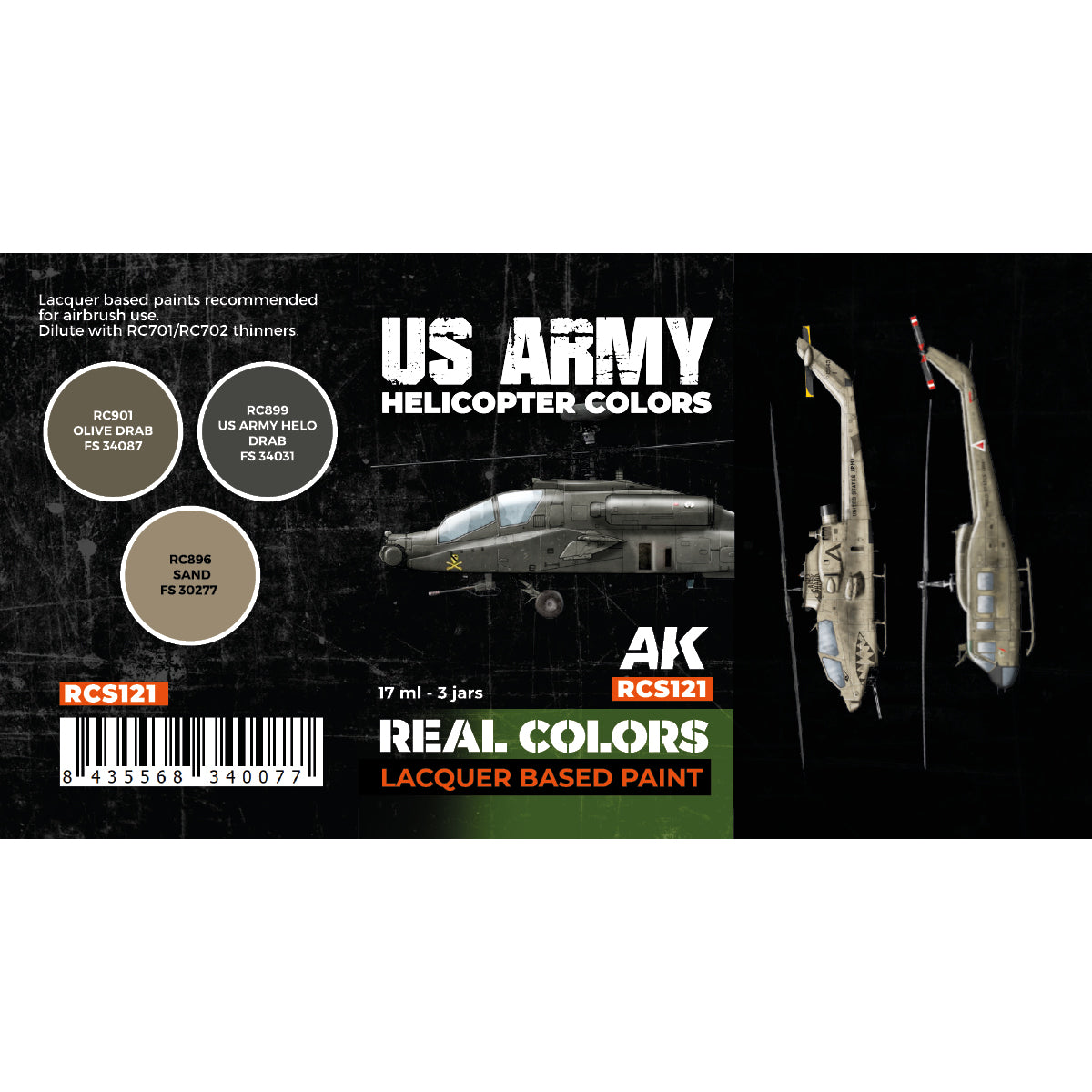 AK-Interactive: Real Colors Lacquer Paint Set US Army Helicopter Colors (3 colors)