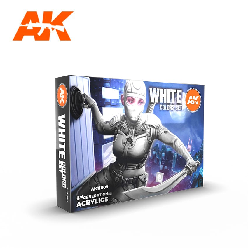 AK-Interactive 3rd Gen Acrylics - White Colors Acrylic Paint Set (6 Paints)