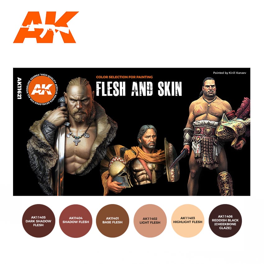 AK-Interactive 3rd Gen Acrylics - Flesh and Skin Colors Set (6 Paints)